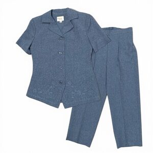Tradition Petite Vintage Pant Set Matching 2 Piece Set Outfit in Blue Size 4P
